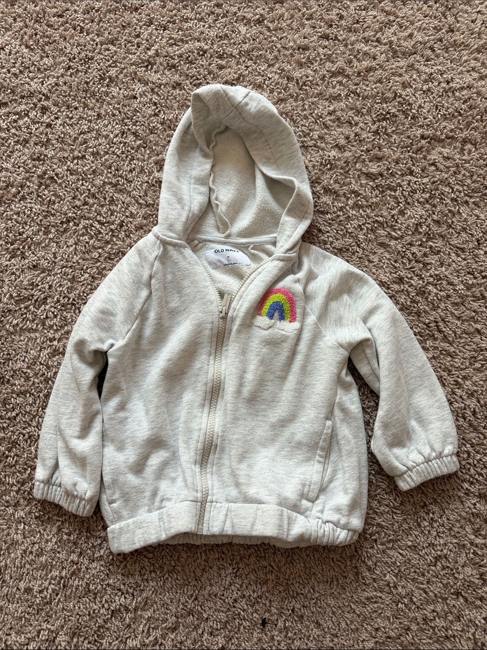 Old Navy Cream Hoodie Jacket with Rainbow Embroidery - Kids